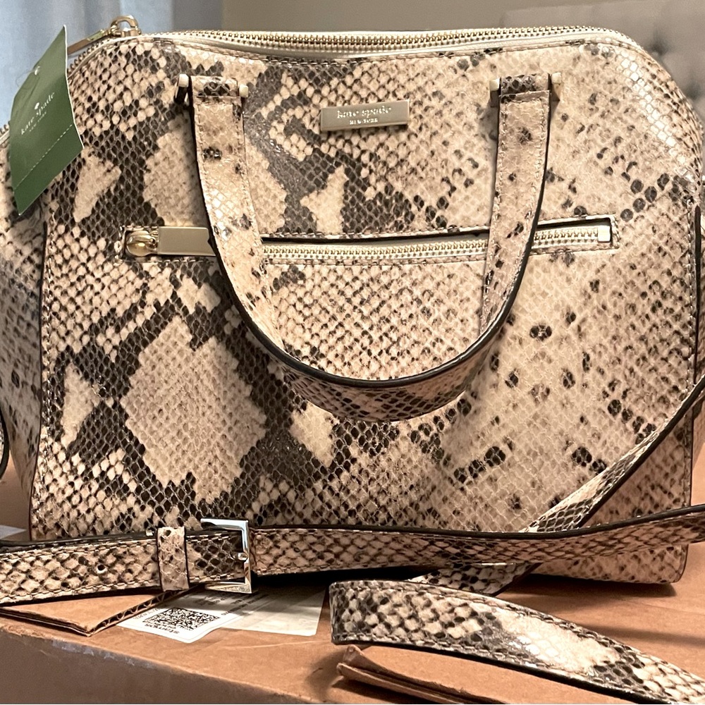 Kate Spade neutral snakeskin handbag purse NWT